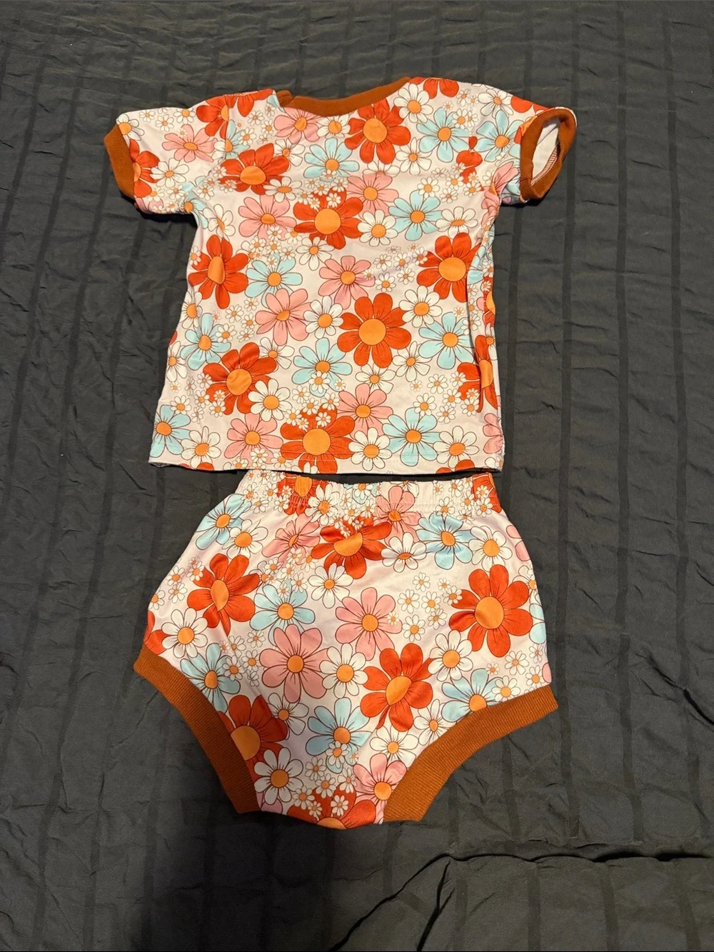 Kids Floral Short Set - Orange Multi